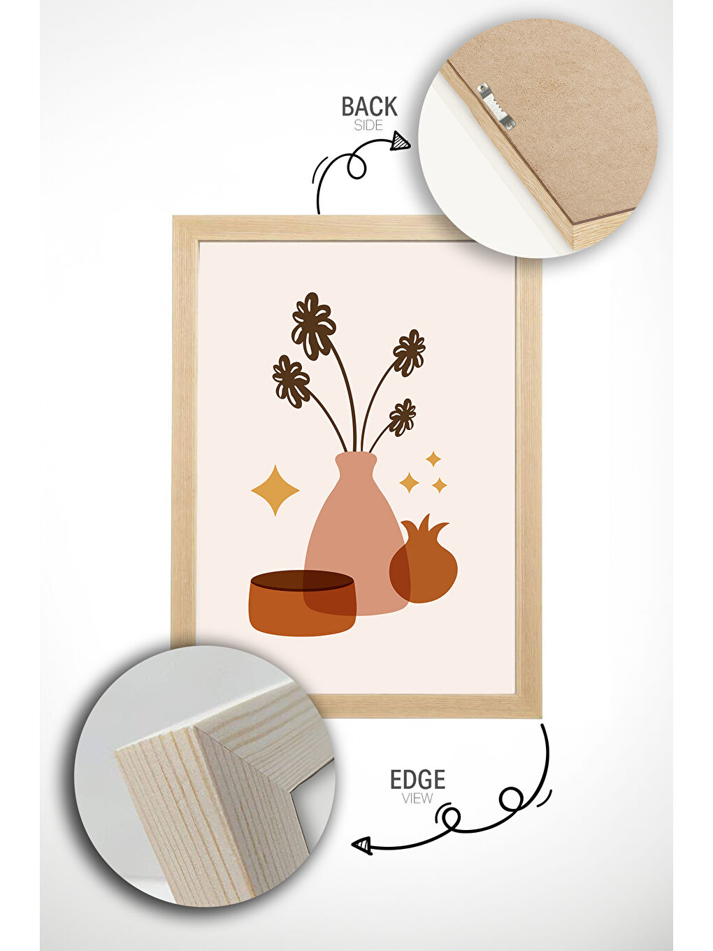 Beyaz 3 Parça Gerçek Ham Ahşap Çerçeveli Tablo Seti - Model 6 - AVSS3LUMDL6-2030-2