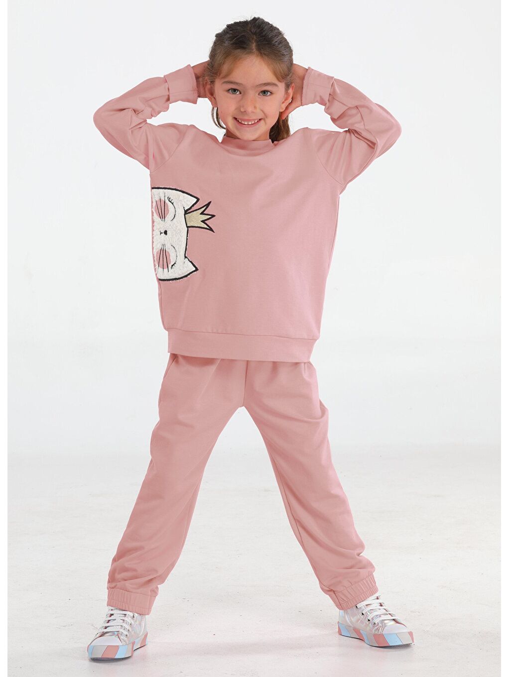 Pembe Kedi Prenses Gülkurusu Kız Çocuk Eşofman Takım-1