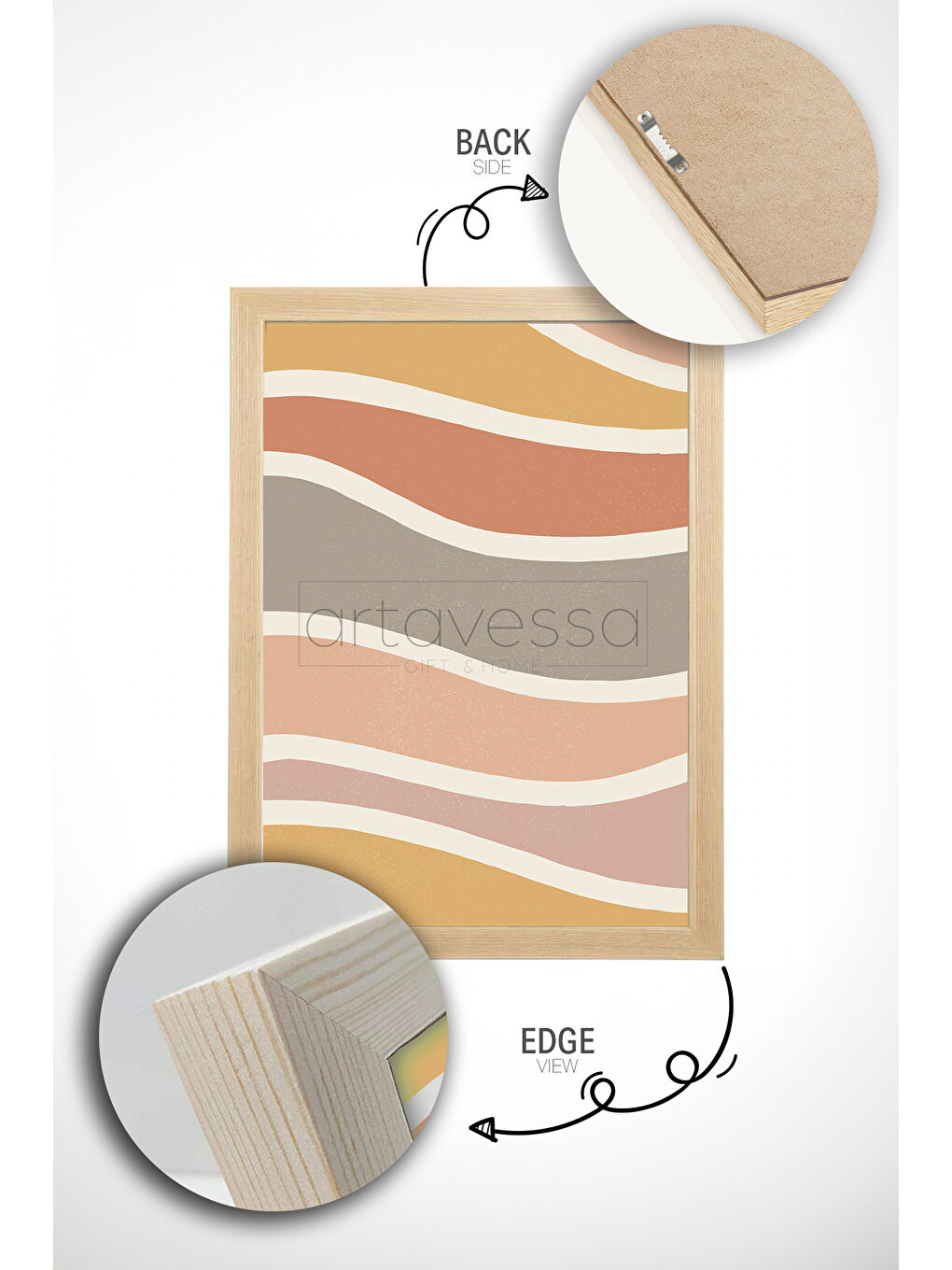 Beyaz 3 Parça Gerçek Ham Ahşap Çerçeveli Tablo Seti - Model 9 - AVSS3LUMDL9-5070-2