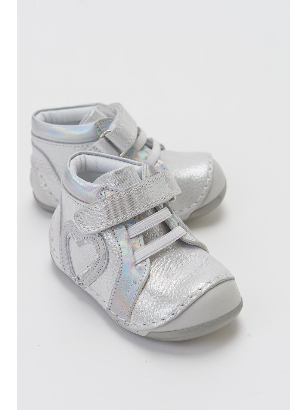 Gri Kız Çocuk Gümüş Hakiki Deri İlk Adım Bot-1