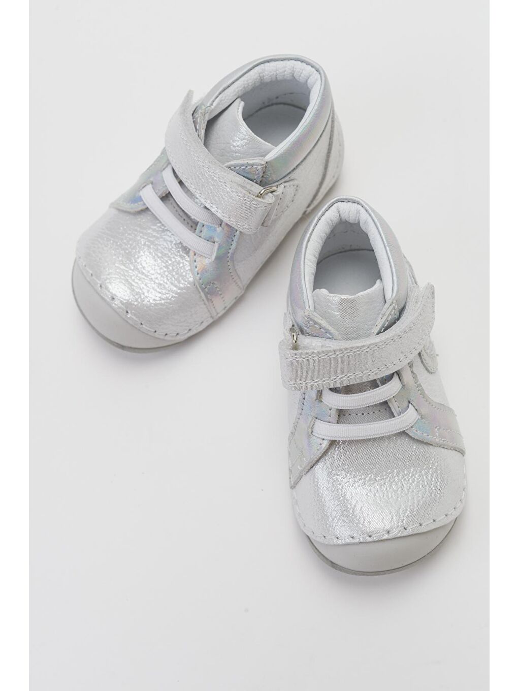 Gri Kız Çocuk Gümüş Hakiki Deri İlk Adım Bot-2