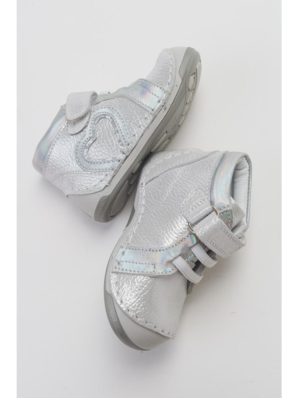 Gri Kız Çocuk Gümüş Hakiki Deri İlk Adım Bot-3