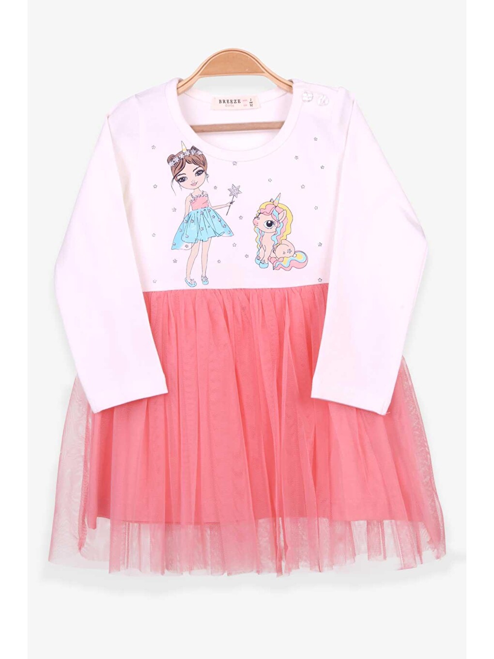 Kız Bebek Uzun Kollu Elbise Baskılı Ekru (2 Yaş)