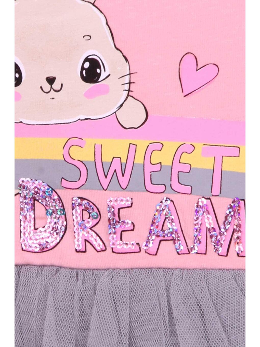 Pembe Kız Bebek Uzun Kollu Elbise Tavşan Baskılı Pudra (1.5-2 Yaş)-3