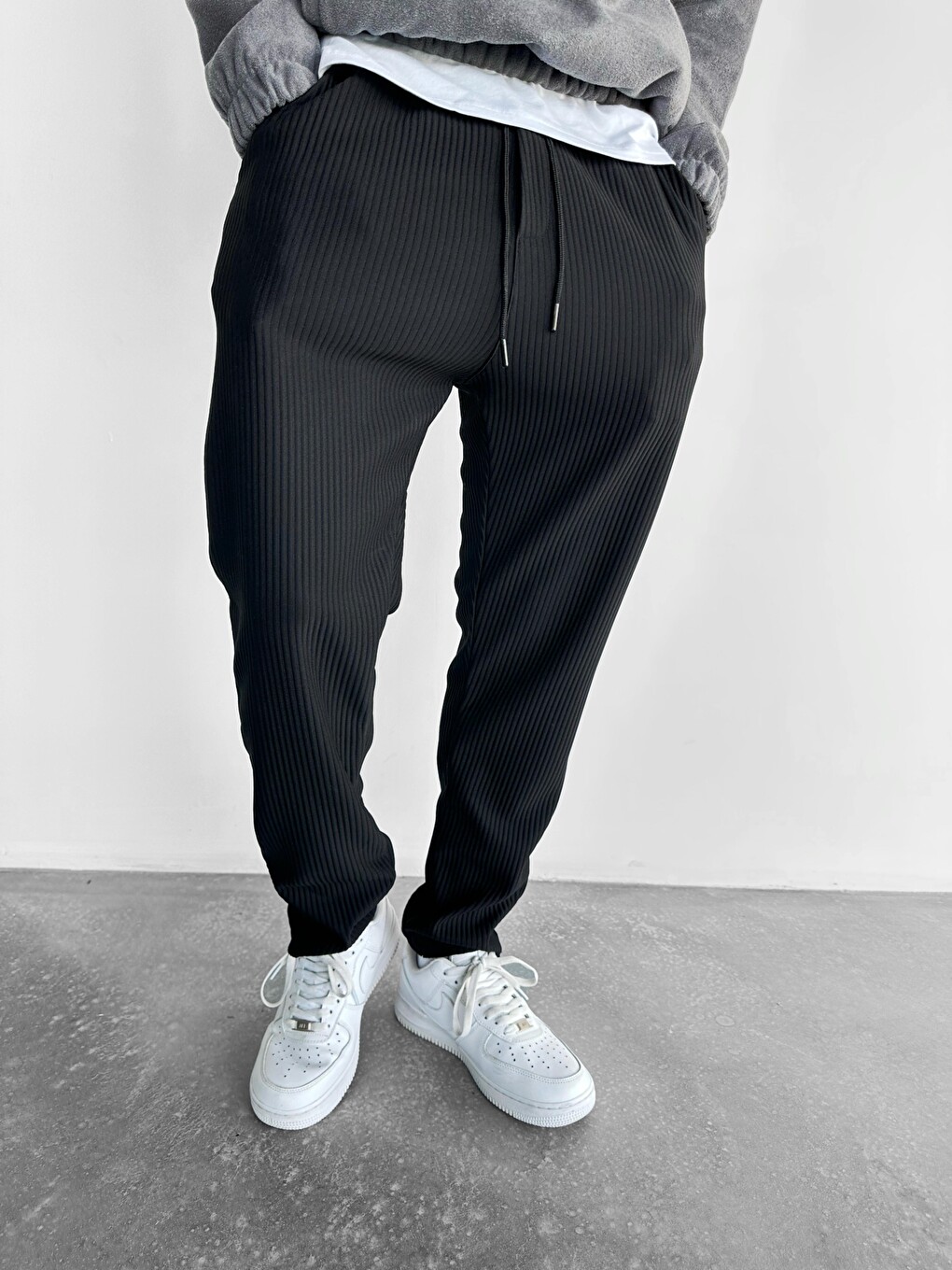 Oversize Fitilli Erkek Pantolon Siyah-1