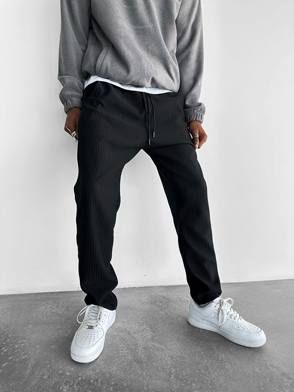 Oversize Fitilli Erkek Pantolon Siyah-2
