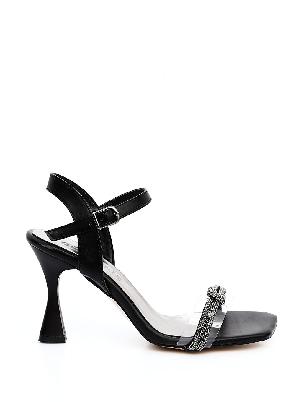 Siyah Taşlı Kadeh Topuklu Kadın Sandalet 38040-4