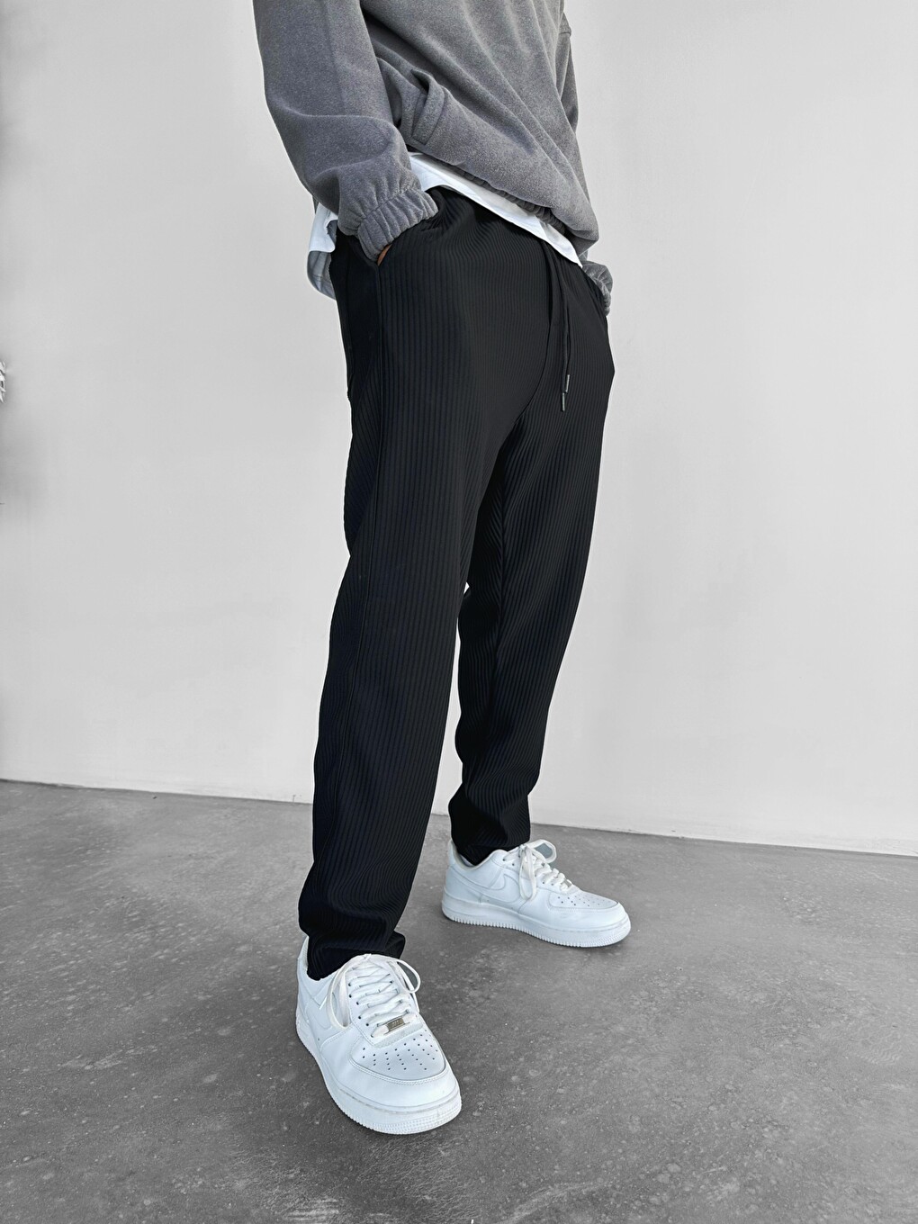 Oversize Fitilli Erkek Pantolon Siyah-3
