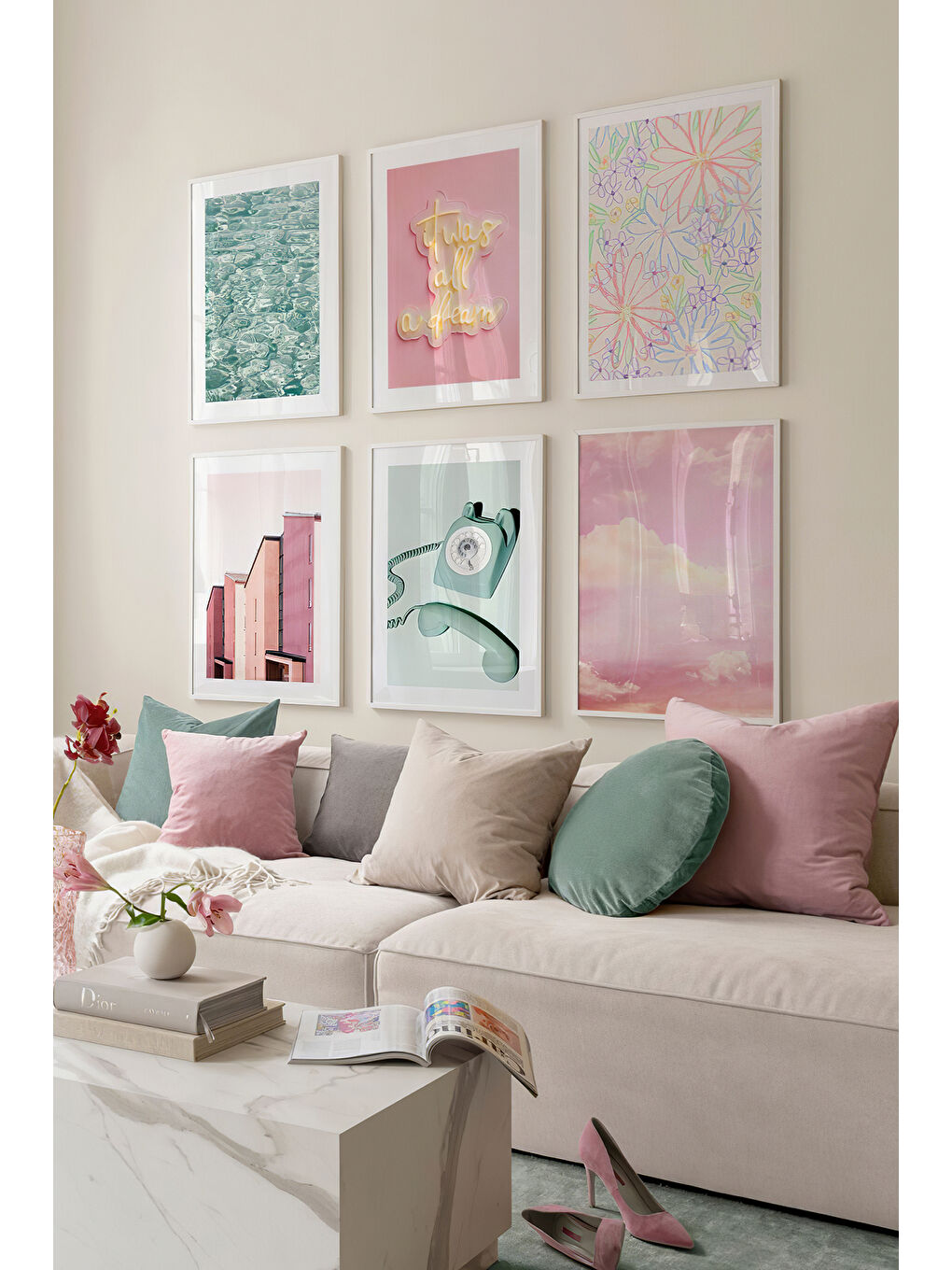 Beyaz 6 Parça Ahşap Çerçeve Görünümlü Mdf Tablo Seti - CRCVSZARTEVESSAYENI1