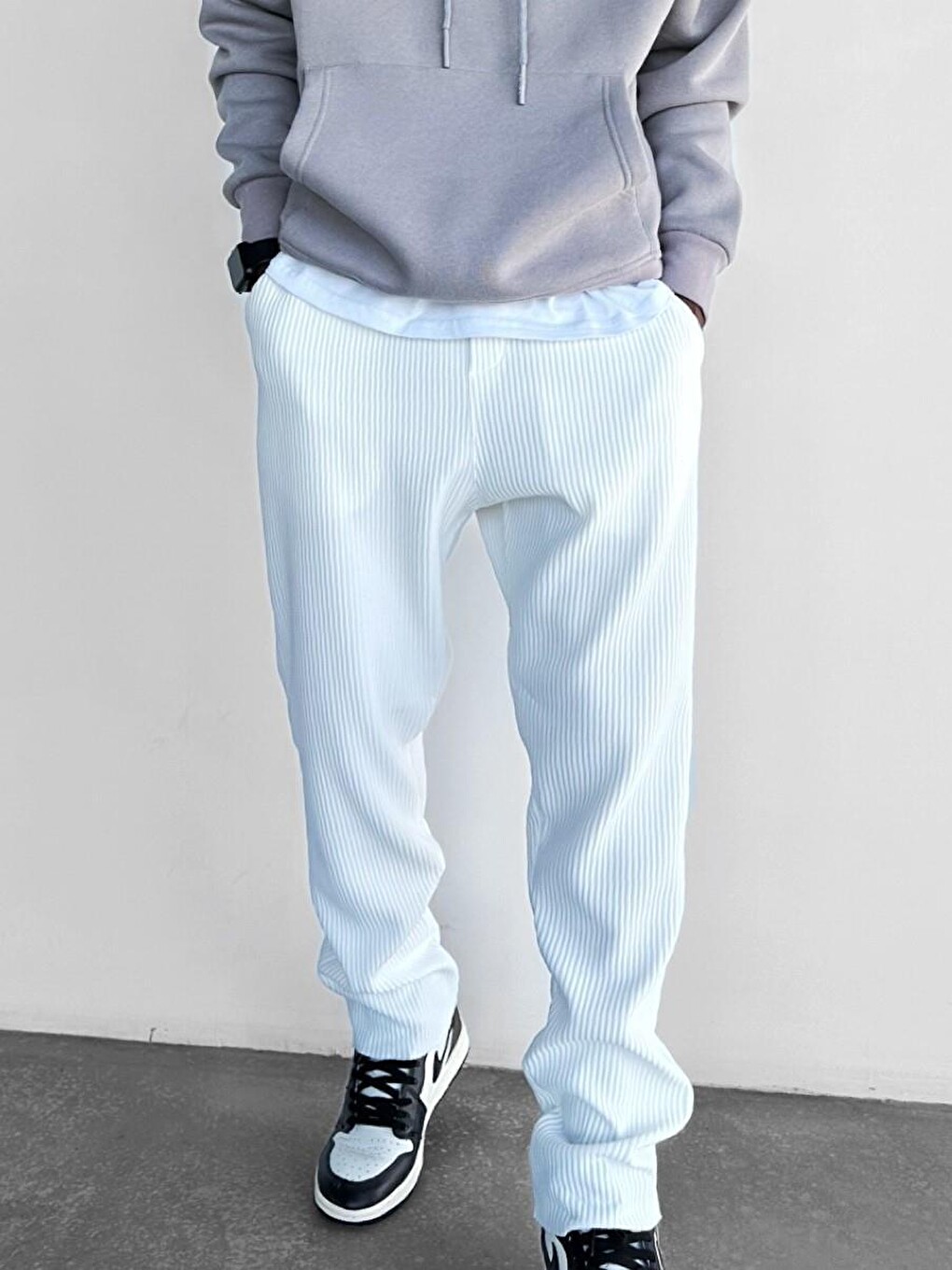 Oversize Fitilli Erkek Pantolon Beyaz-1