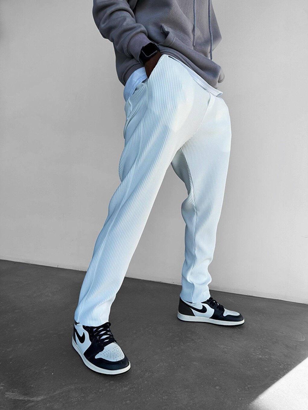 Oversize Fitilli Erkek Pantolon Beyaz-3