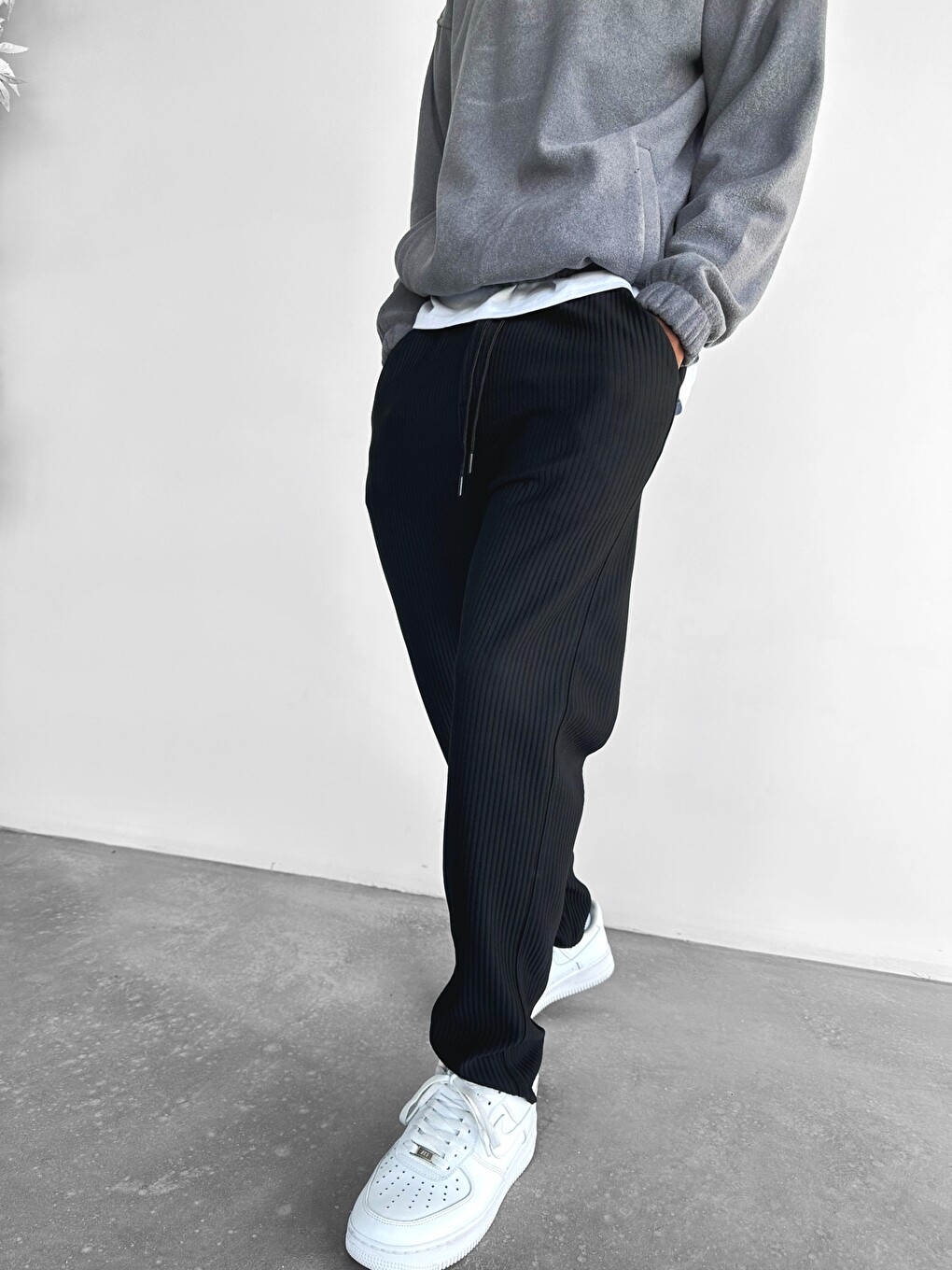 Oversize Fitilli Erkek Pantolon Siyah-4