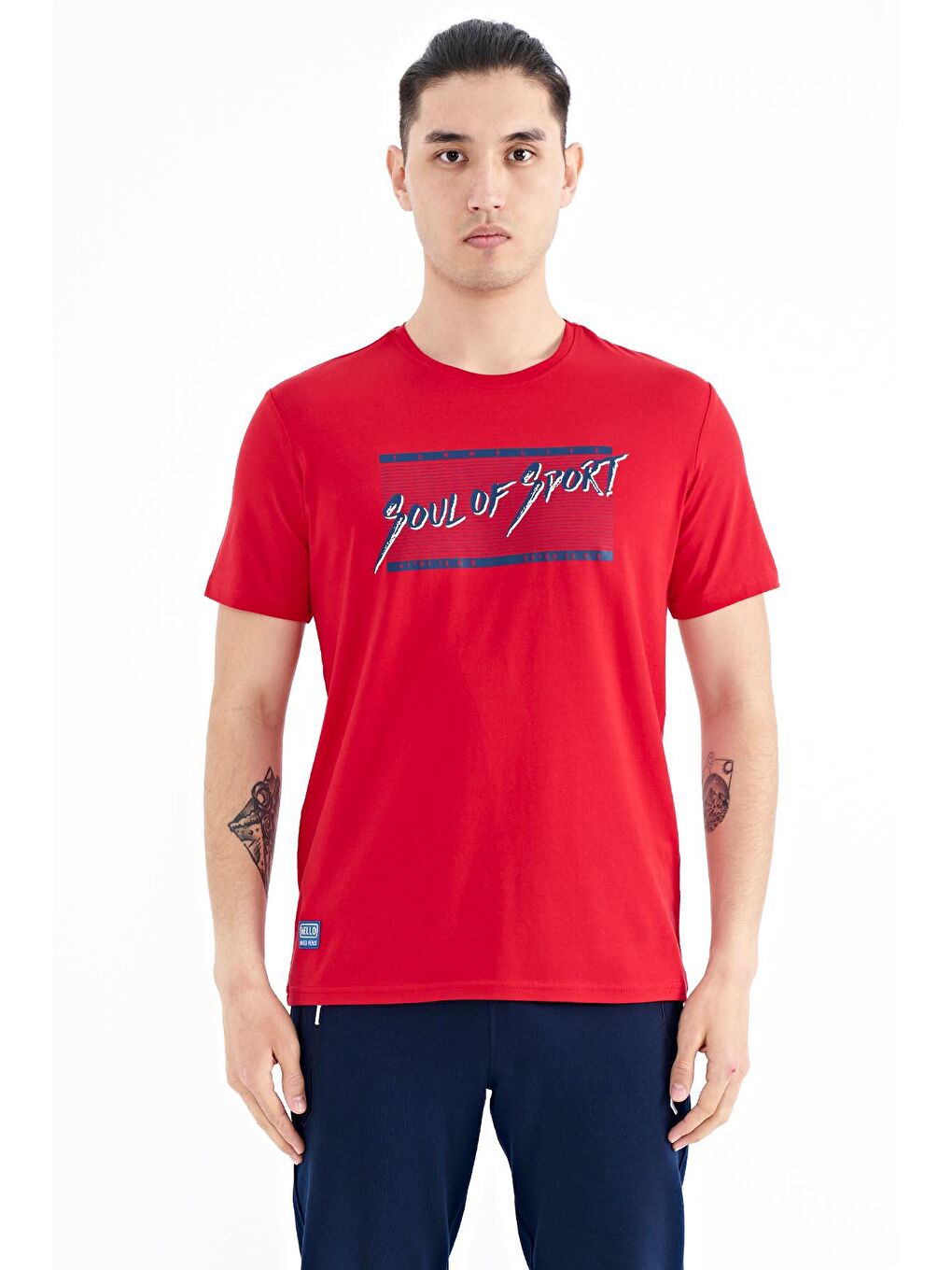 TOMMYLIFE Kırmızı Yazı Desen Baskılı Standart Kalıp O Yaka Erkek T-Shirt - 88172