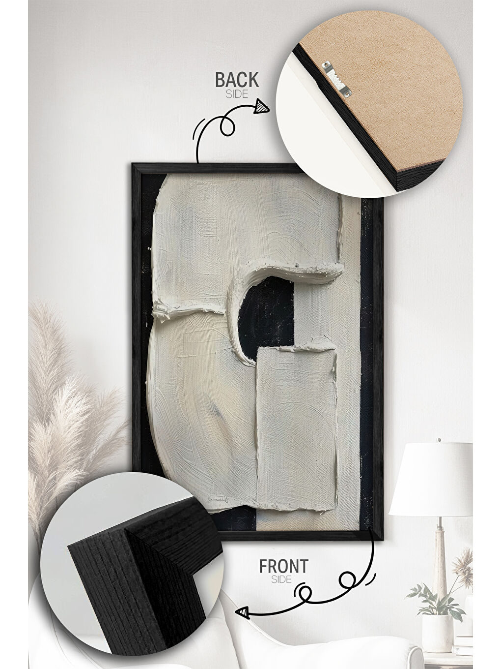 Beyaz 2 Parça Gerçek Siyah Renkli Çerçeveli Tablo Seti - Model 12 - ERSY2LIMODEL12-SIYAH-1