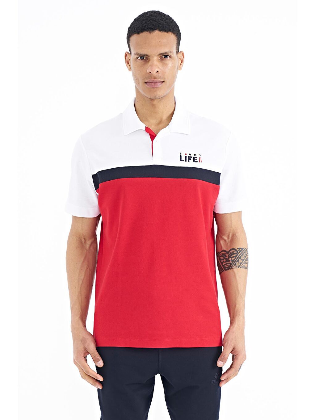 Kırmızı Renk Geçişli Polo Yaka Standart Kalıp Erkek Tişört - 88238