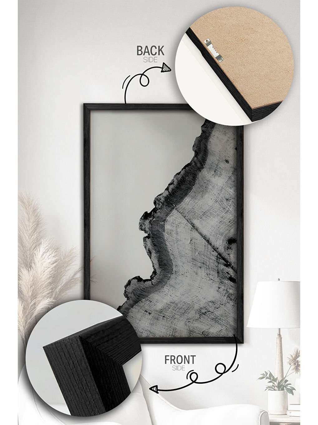 Beyaz 2 Parça Gerçek Siyah Renkli Çerçeveli Tablo Seti - Model 13 - ERSY2LIMODEL13-SIYAH-1