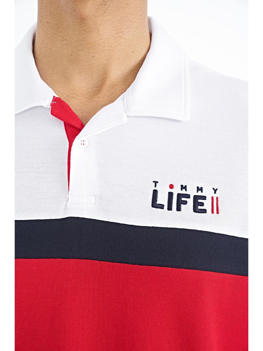 Kırmızı Renk Geçişli Polo Yaka Standart Kalıp Erkek Tişört - 88238-1