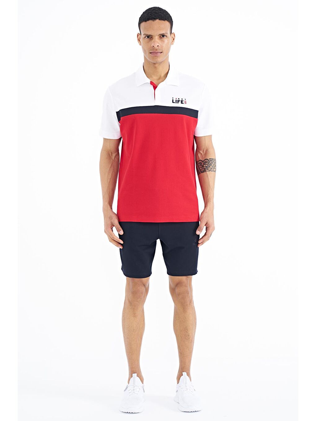 Kırmızı Renk Geçişli Polo Yaka Standart Kalıp Erkek Tişört - 88238-2