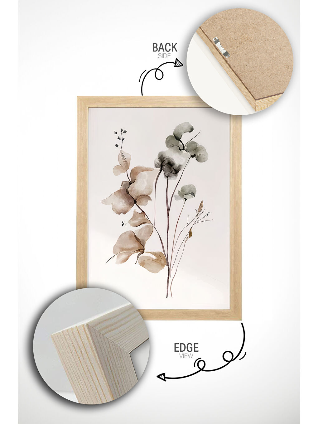 Beyaz 2 Parça Gerçek Ahşap Renkli Çerçeveli Tablo Seti - Model 16 - ERSY2LIMODEL16-AHSAP-1