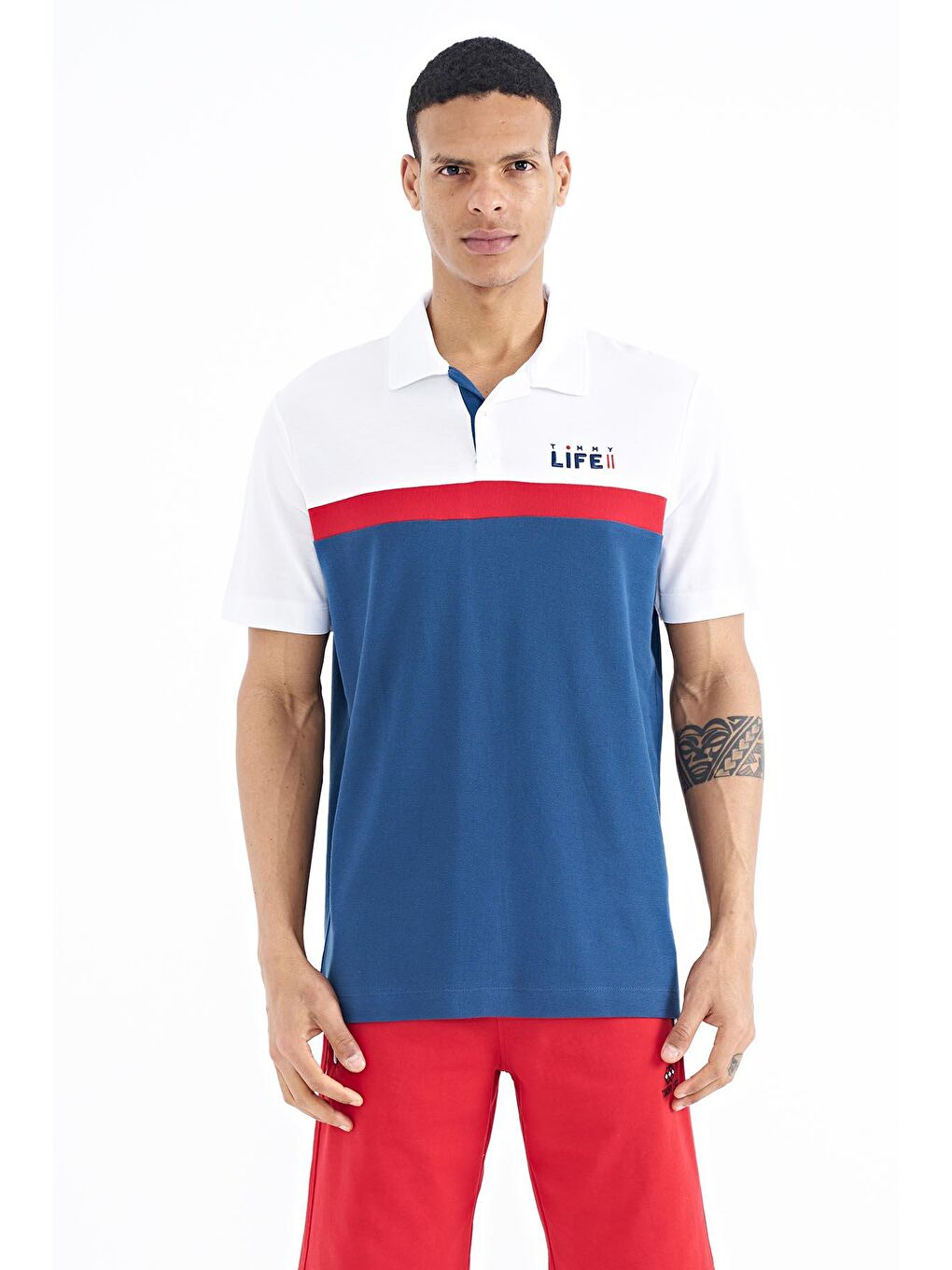 TOMMYLIFE İndigo Renk Geçişli Polo Yaka Standart Kalıp Erkek T-shirt - 88238