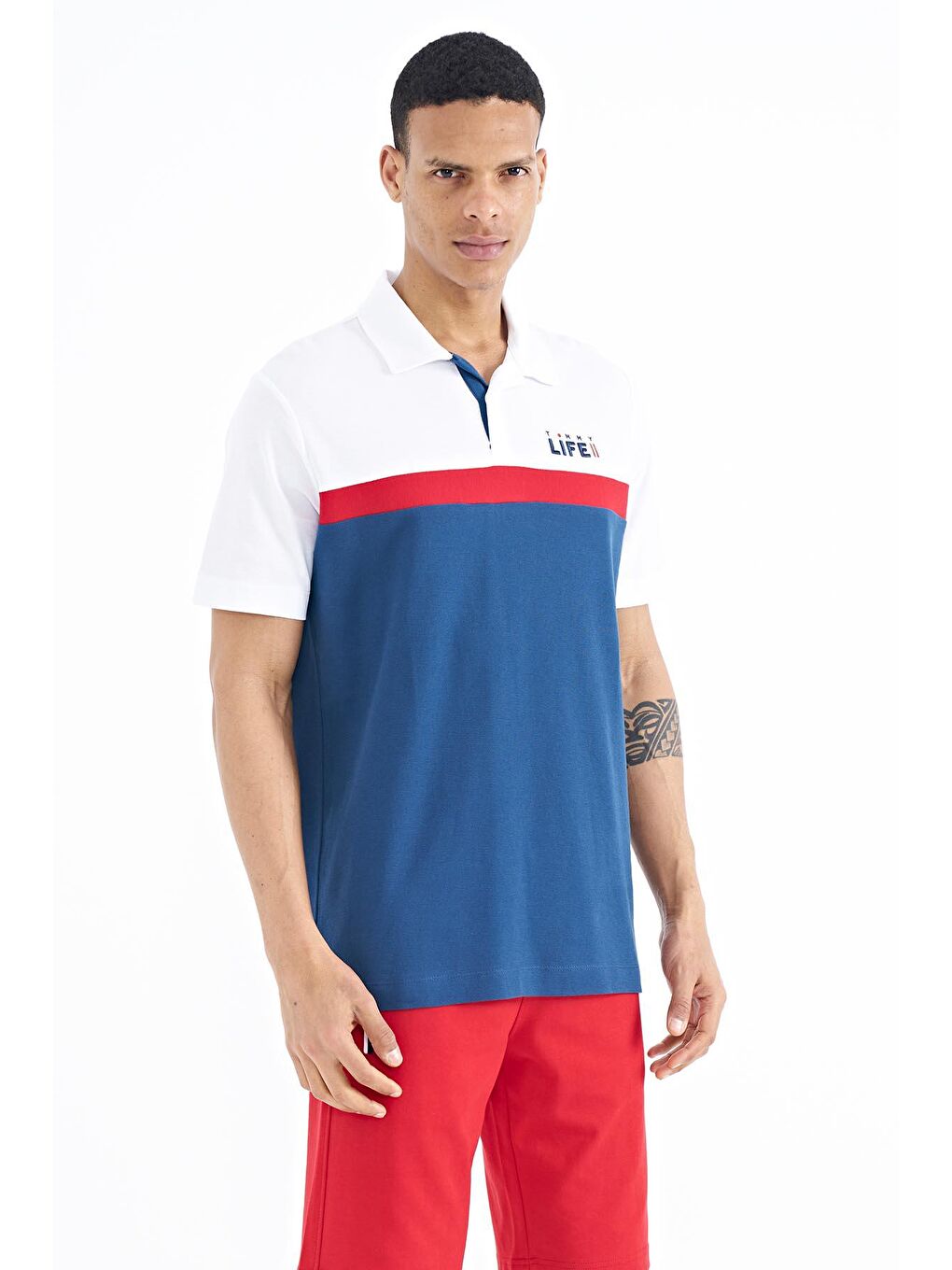 TOMMYLIFE İndigo Renk Geçişli Polo Yaka Standart Kalıp Erkek T-shirt - 88238 - 4