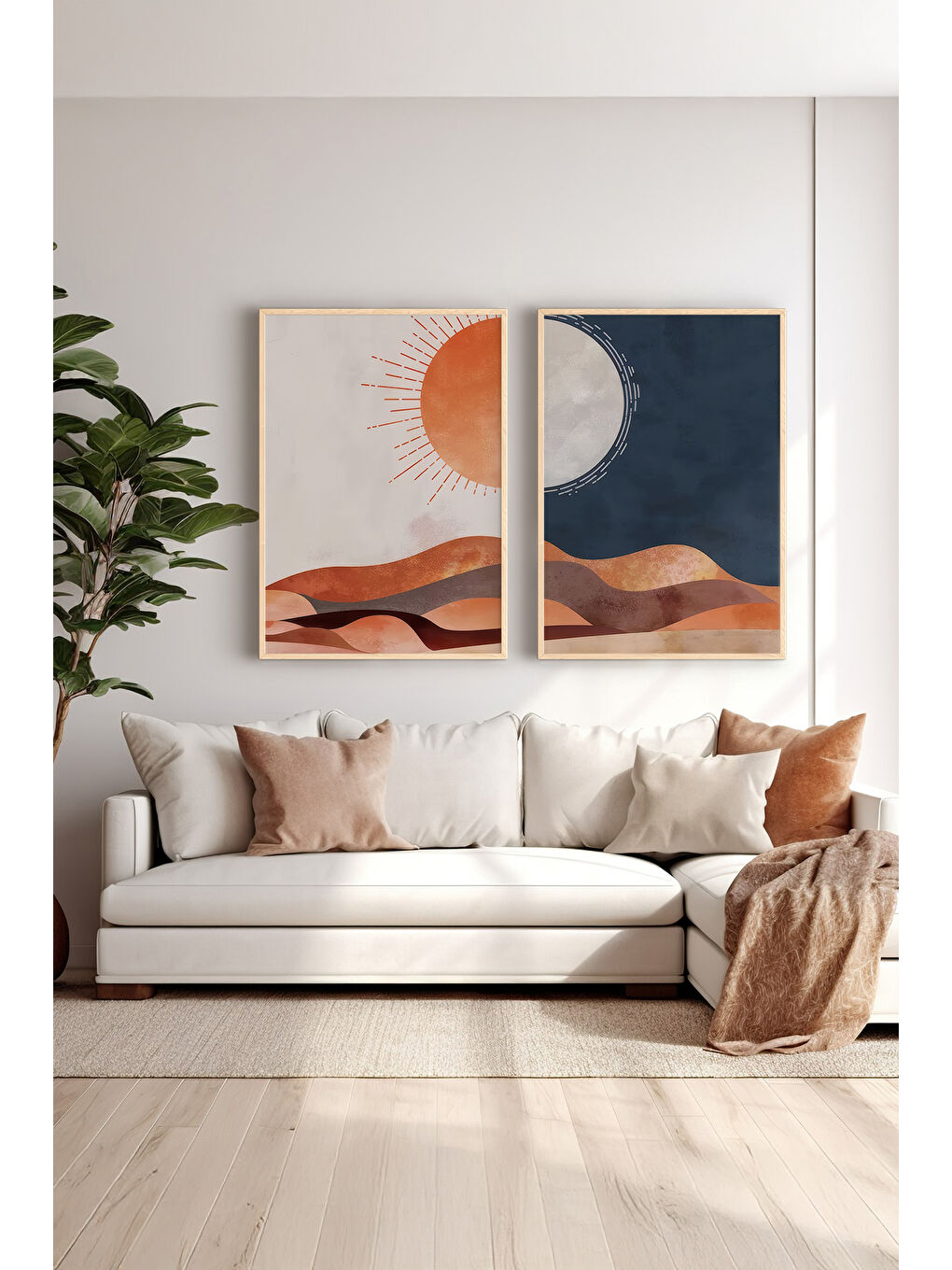 Beyaz 2 Parça Gerçek Ahşap Renkli Çerçeveli Tablo Seti - Model 22 - ERSY2LIMODEL22-AHSAP