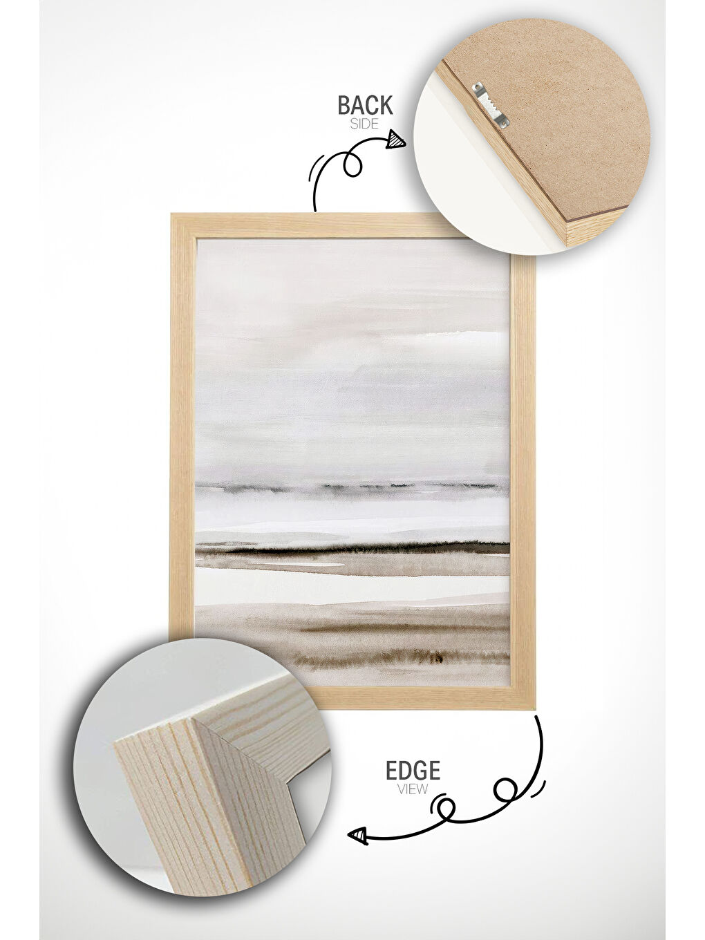 Beyaz 2 Parça Gerçek Ahşap Renkli Çerçeveli Tablo Seti - Model 23 - ERSY2LIMODEL23-AHSAP-1