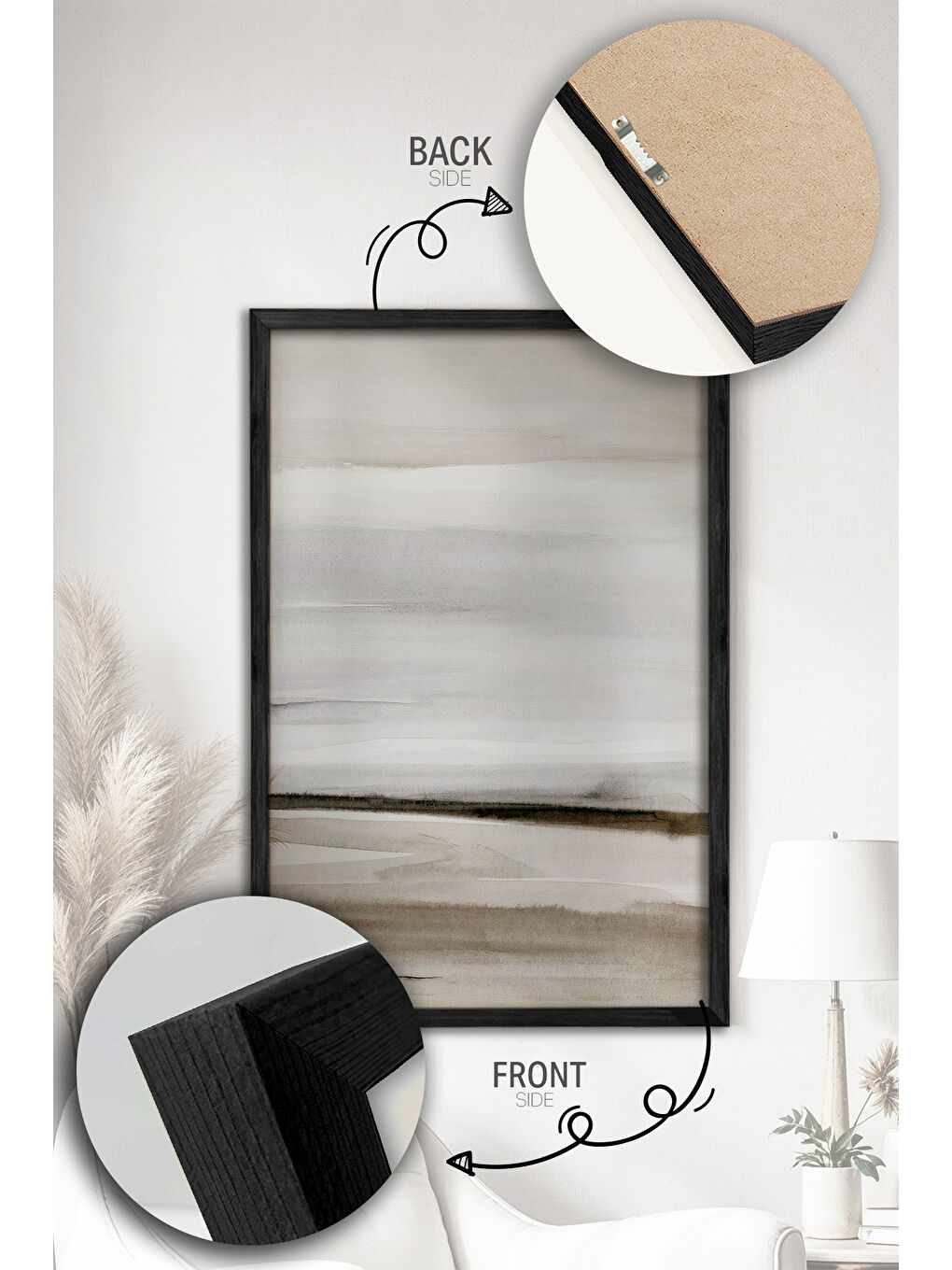 Beyaz 2 Parça Gerçek Siyah Renkli Çerçeveli Tablo Seti - Model 23 - ERSY2LIMODEL23-SIYAH-1