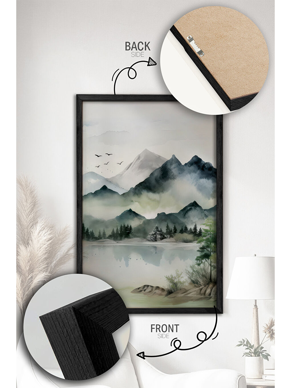 Beyaz 2 Parça Gerçek Siyah Renkli Çerçeveli Tablo Seti - Model 24 - ERSY2LIMODEL24-SIYAH-1