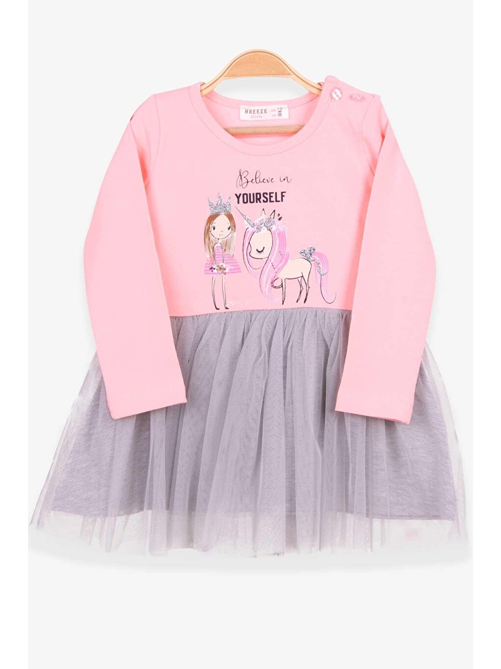 Pembe Kız Bebek Uzun Kollu Elbise Pudra (1.5 Yaş)