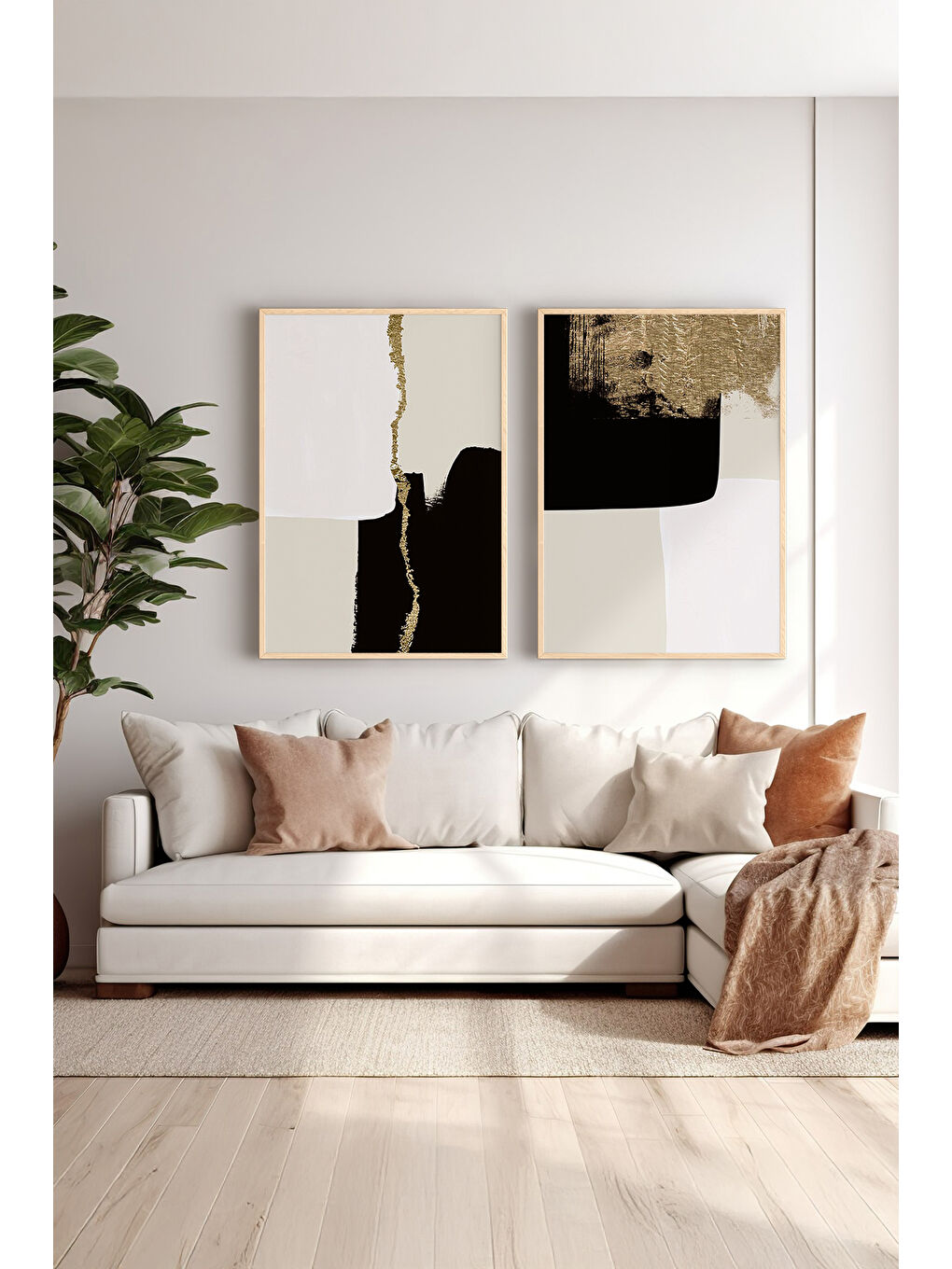 Beyaz 2 Parça Gerçek Ahşap Renkli Çerçeveli Tablo Seti - Model 2 - ERSY2LIMODEL2-AHSAP