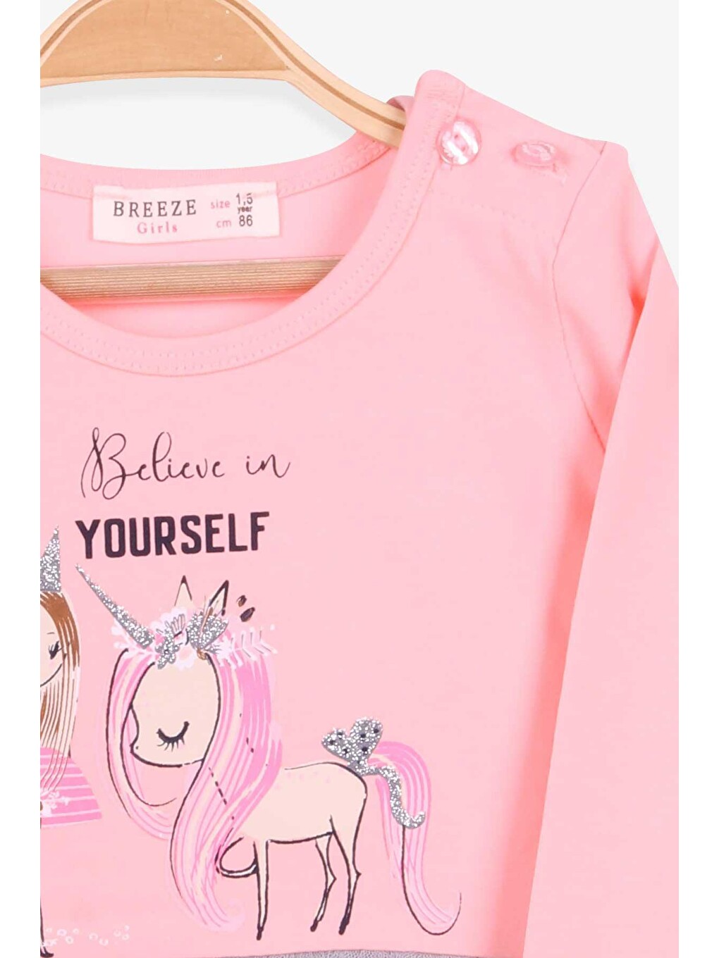 Pembe Kız Bebek Uzun Kollu Elbise Pudra (1.5 Yaş)-1
