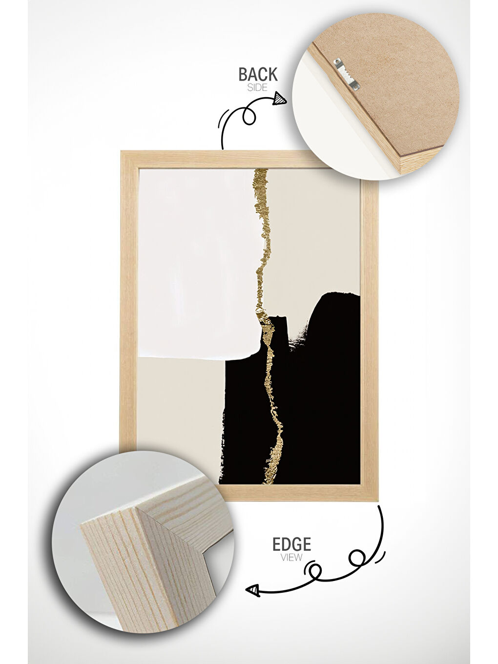 Beyaz 2 Parça Gerçek Ahşap Renkli Çerçeveli Tablo Seti - Model 2 - ERSY2LIMODEL2-AHSAP-1