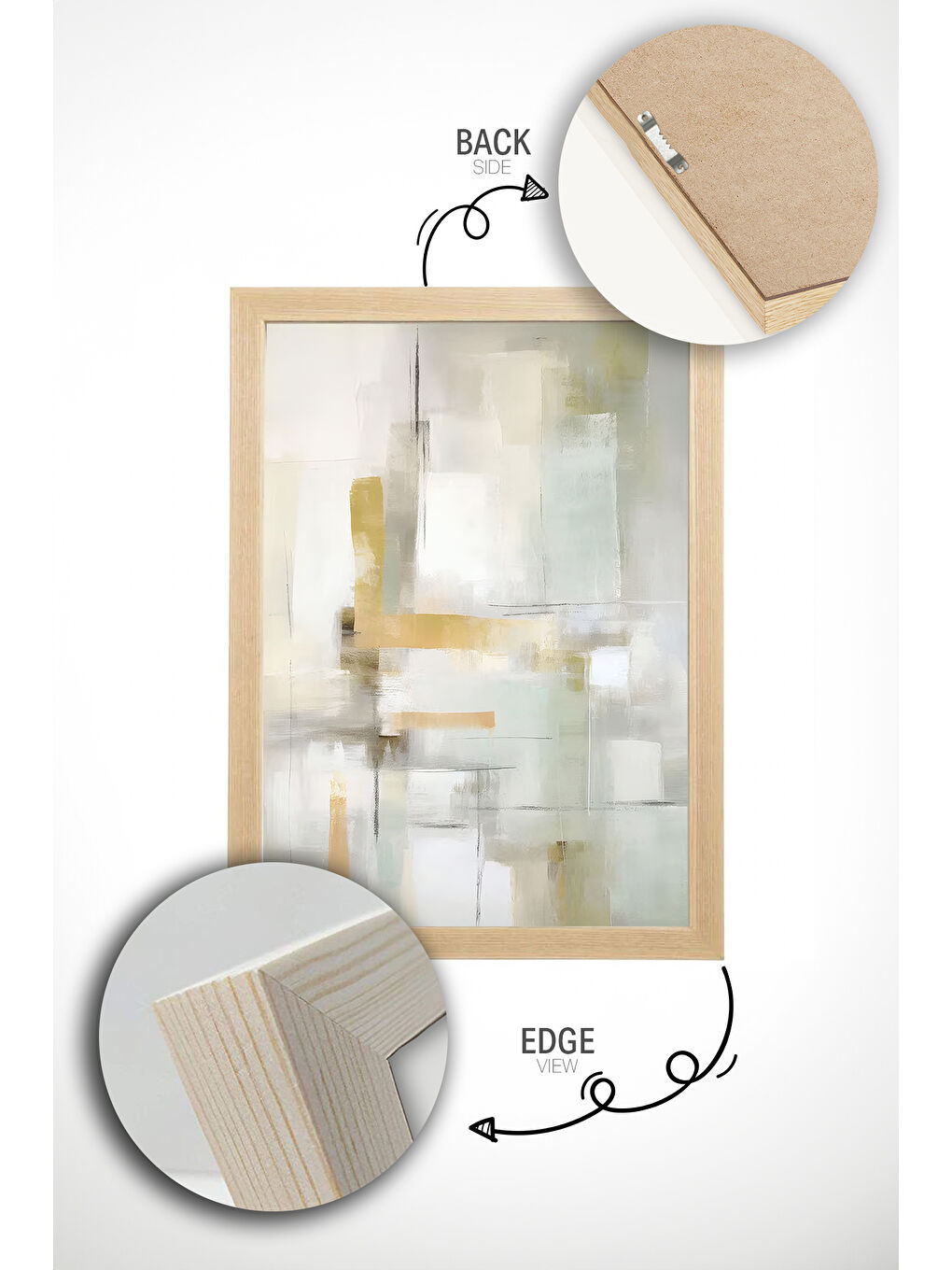 Beyaz 2 Parça Gerçek Ahşap Renkli Çerçeveli Tablo Seti - Model 34 - ERSY2LIMODEL34-AHSAP-1