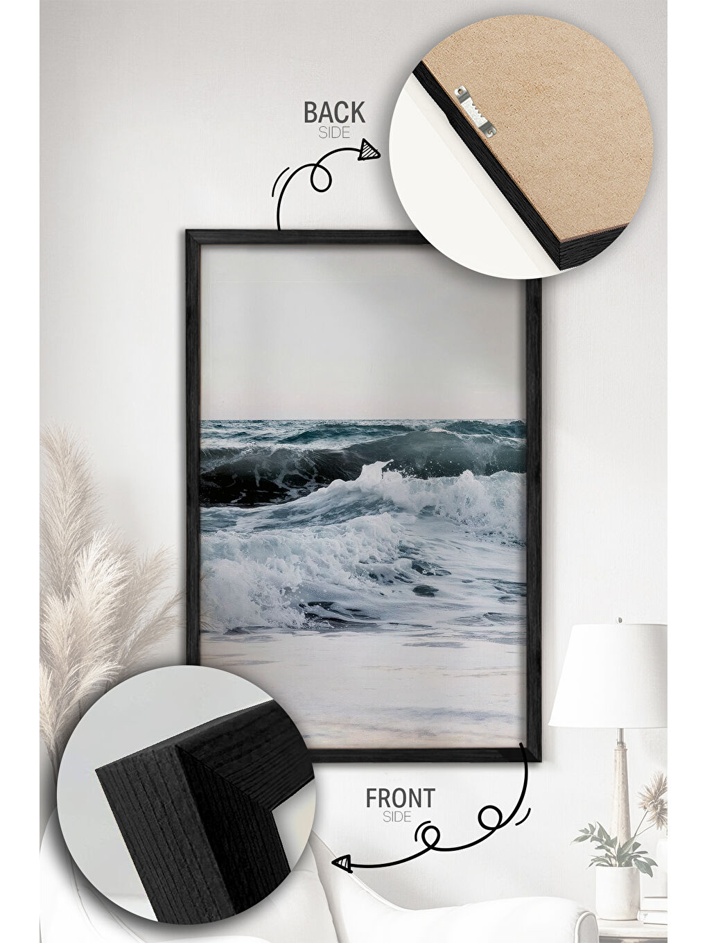 Beyaz 2 Parça Gerçek Siyah Renkli Çerçeveli Tablo Seti - Model 35 - ERSY2LIMODEL35-SIYAH-1