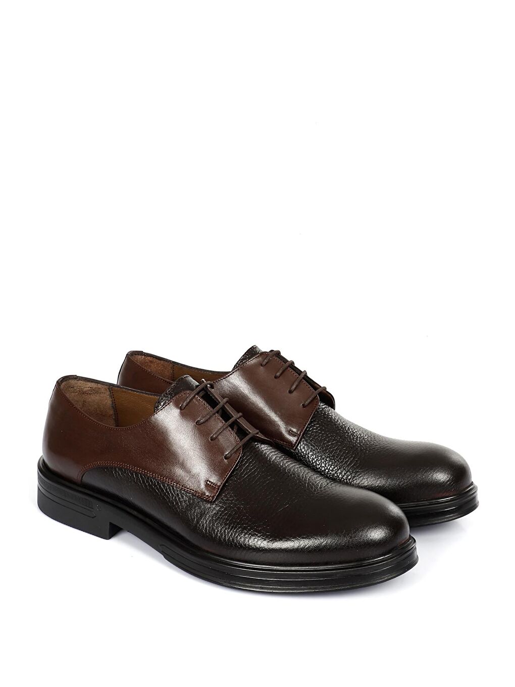 Kahverengi Gön Platinum Hakiki Deri Yuvarlak Burun Bağcıklı Baskılı Günlük Erkek Ayakkabı 01941-1