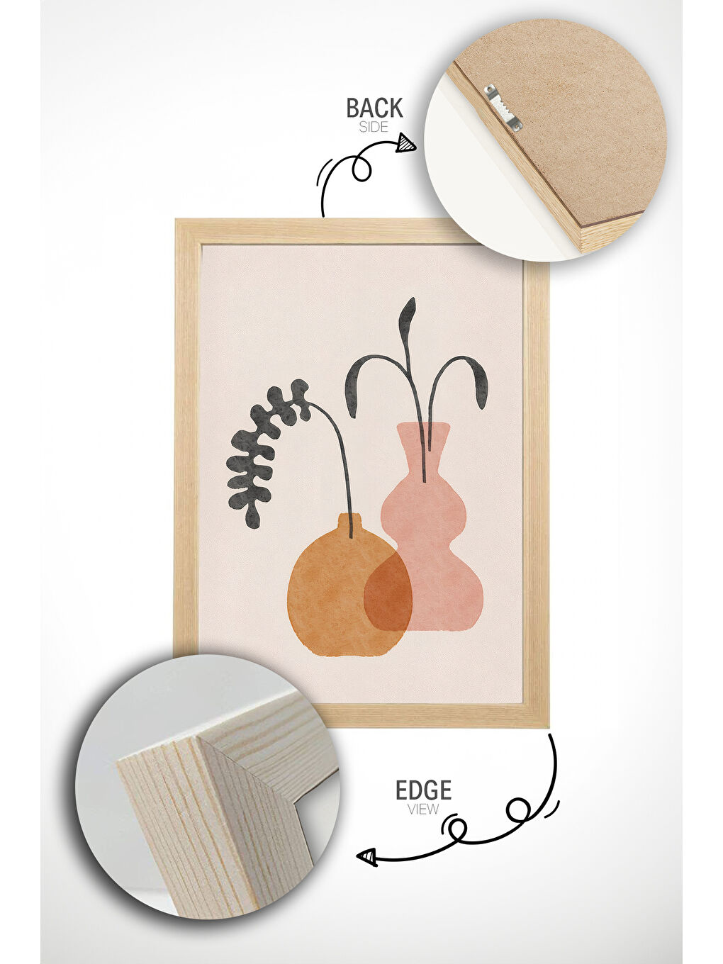 Beyaz 2 Parça Gerçek Ahşap Renkli Çerçeveli Tablo Seti - Model 38 - ERSY2LIMODEL38-AHSAP-1