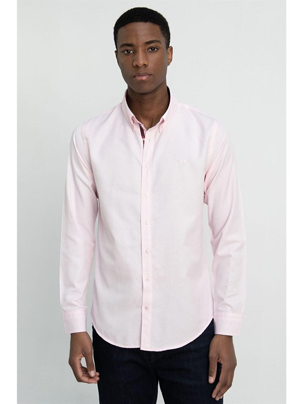 Pembe Slim Fit Pamuklu Kolay Ütü Düz Erkek Gömlek-1