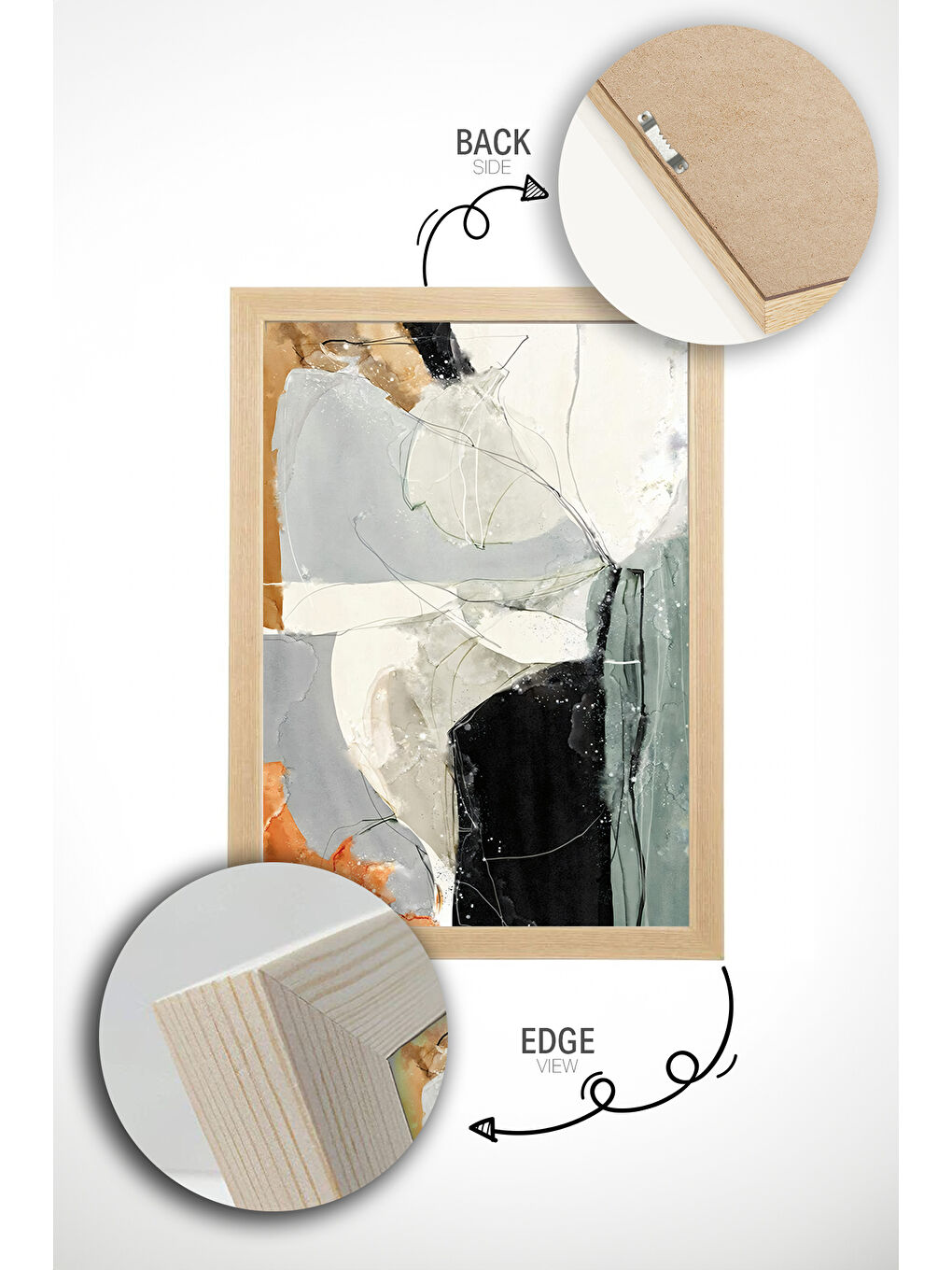 Beyaz 2 Parça Gerçek Ahşap Renkli Çerçeveli Tablo Seti - Model 3 - ERSY2LIMODEL3-AHSAP-1