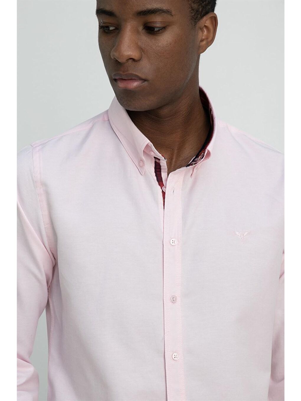 Pembe Slim Fit Pamuklu Kolay Ütü Düz Erkek Gömlek-2