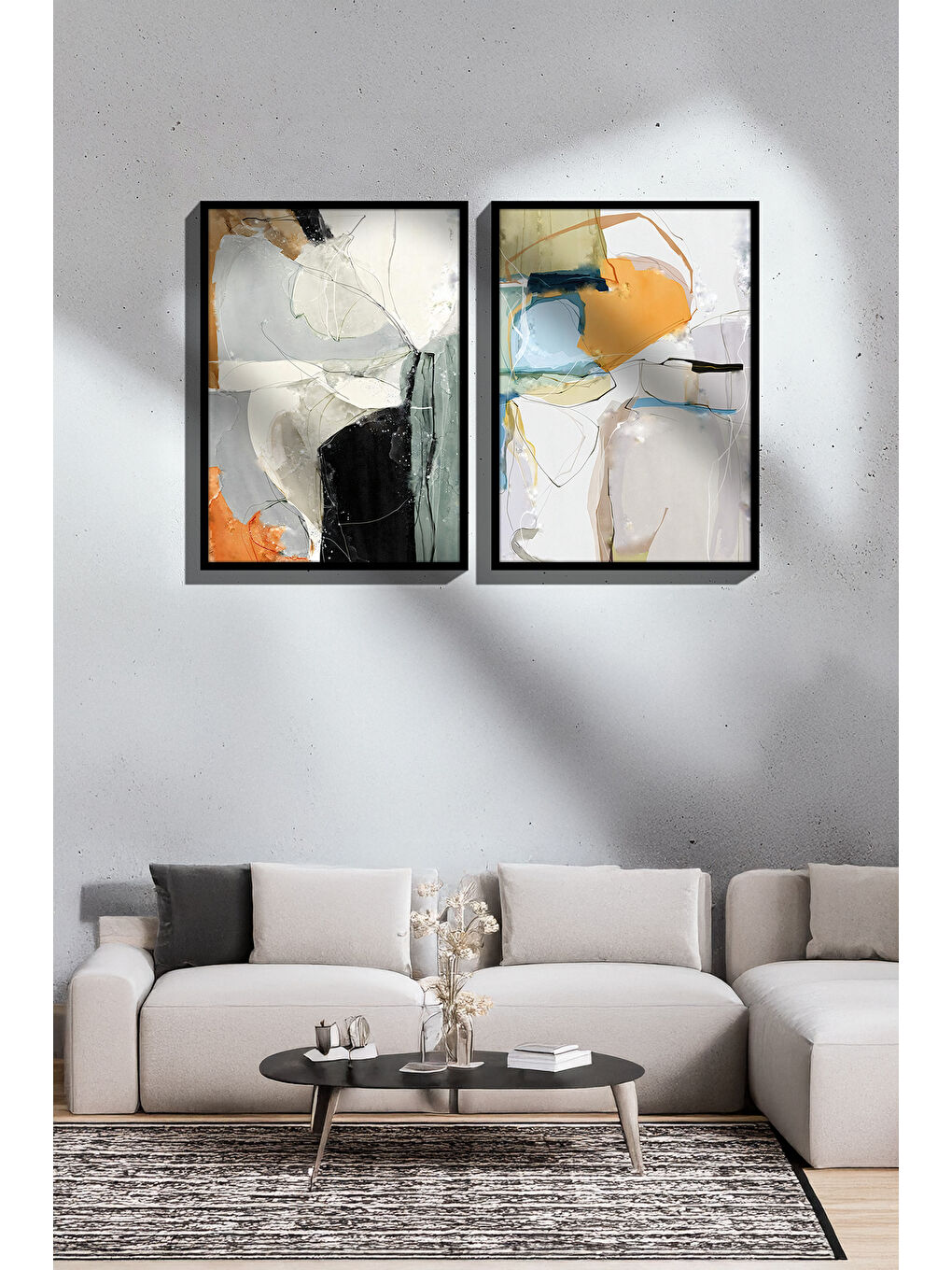 Beyaz 2 Parça Gerçek Siyah Renkli Çerçeveli Tablo Seti - Model 3 - ERSY2LIMODEL3-SIYAH