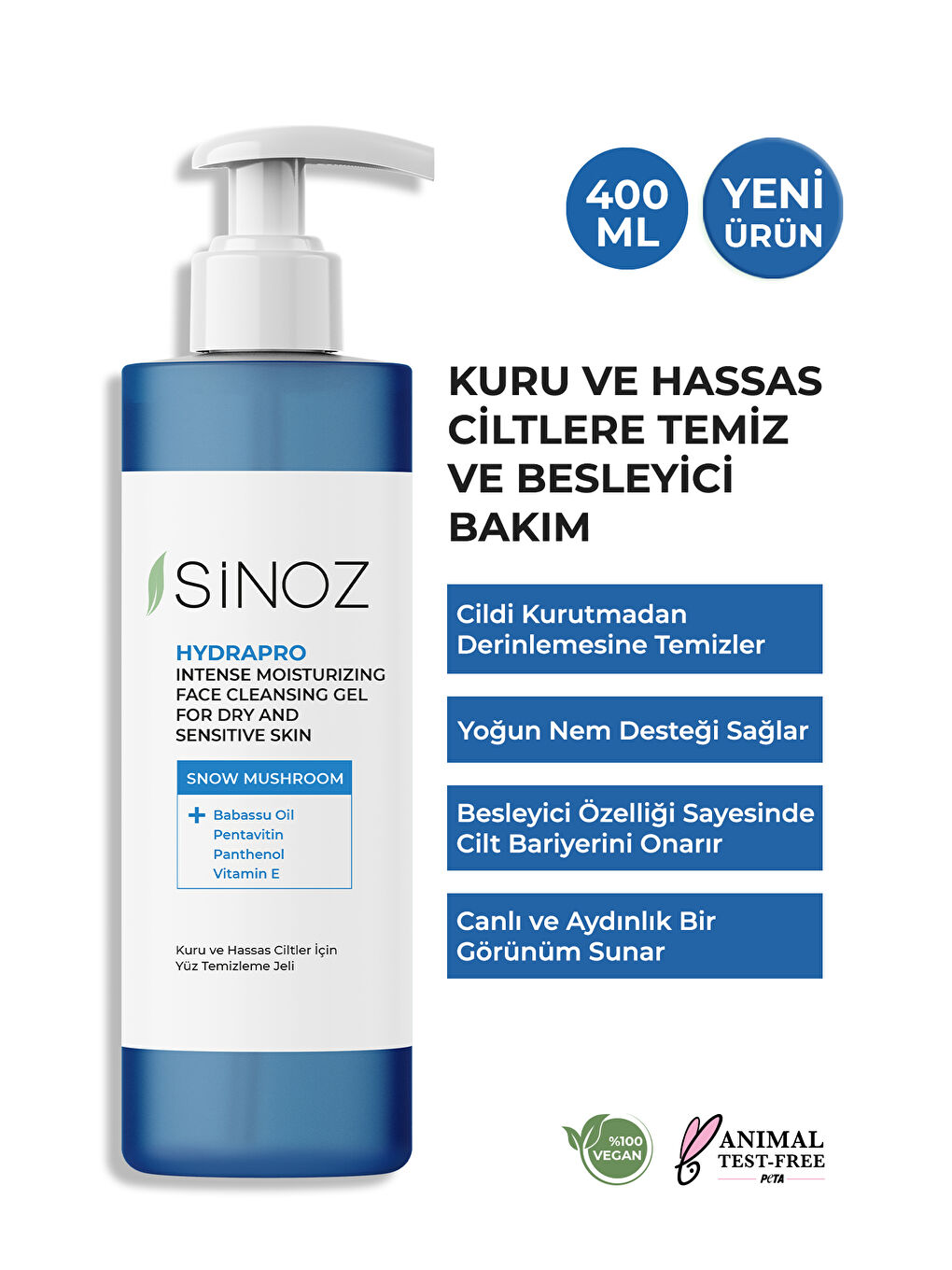 Sinoz Şeffaf Hydrapro Kuru ve Hassas Ciltler İçin Yüz Temizleme Jeli 400 Ml