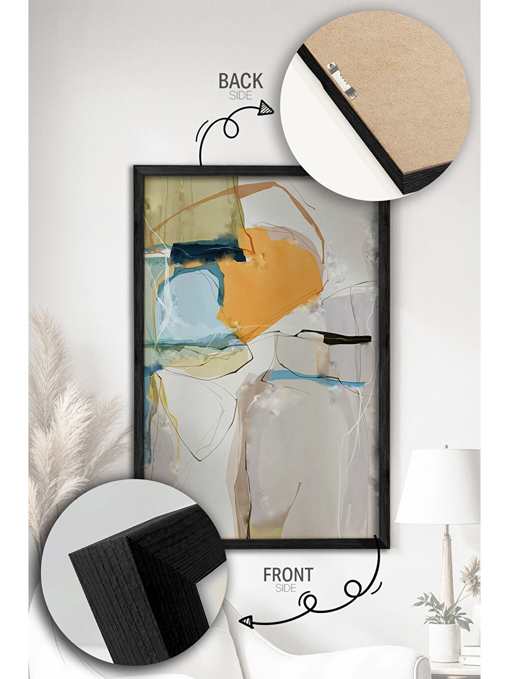 Beyaz 2 Parça Gerçek Siyah Renkli Çerçeveli Tablo Seti - Model 3 - ERSY2LIMODEL3-SIYAH-1