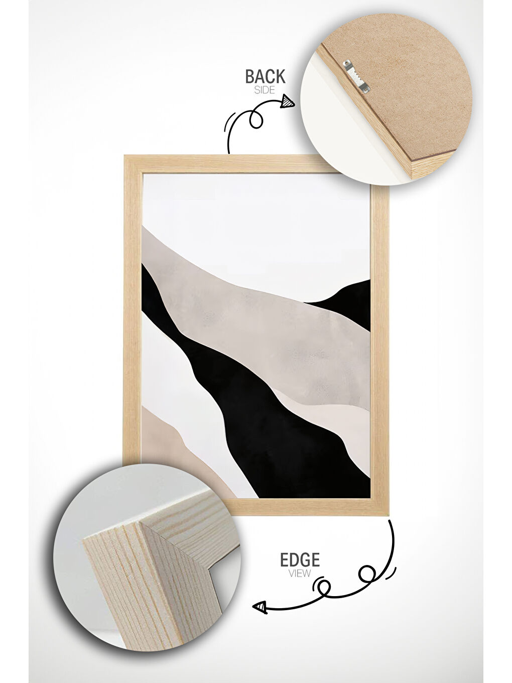 Beyaz 2 Parça Gerçek Ahşap Renkli Çerçeveli Tablo Seti - Model 42 - ERSY2LIMODEL42-AHSAP-1