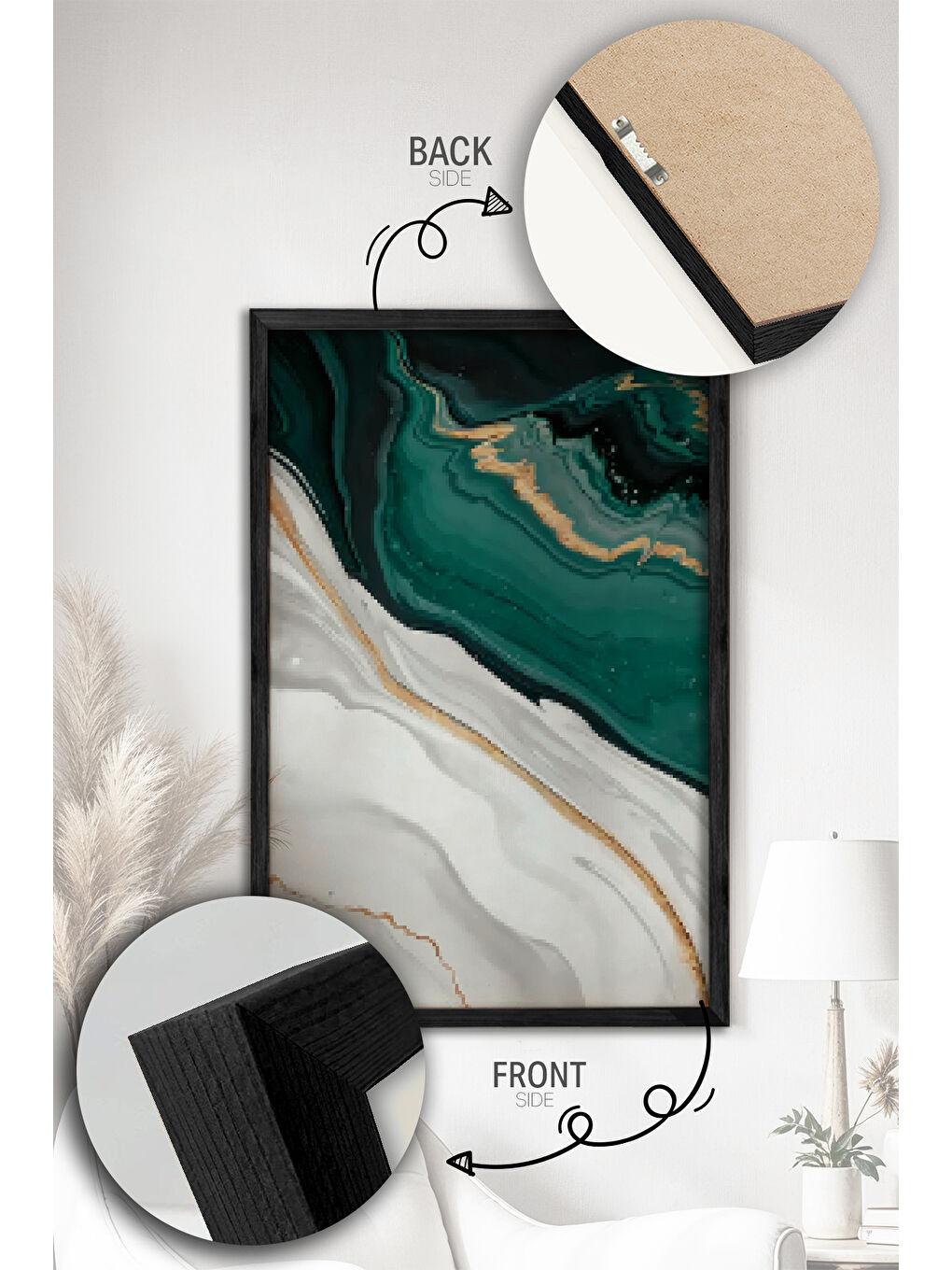 Beyaz 2 Parça Gerçek Siyah Renkli Çerçeveli Tablo Seti - Model 4 - ERSY2LIMODEL4-SIYAH-1