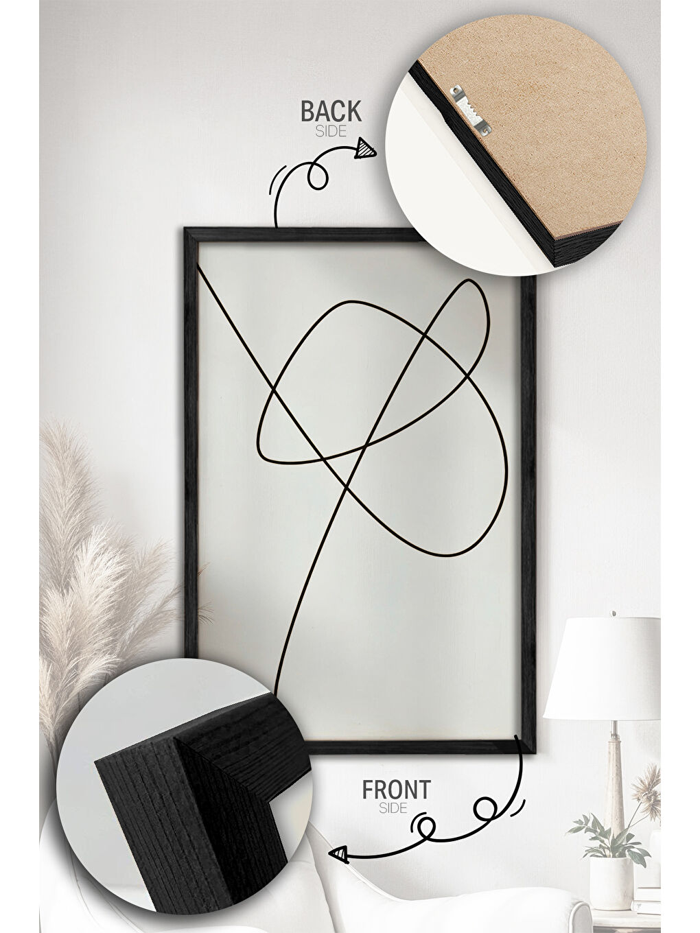 Beyaz 2 Parça Gerçek Siyah Renkli Çerçeveli Tablo Seti - Model 6 - ERSY2LIMODEL6-SIYAH-1