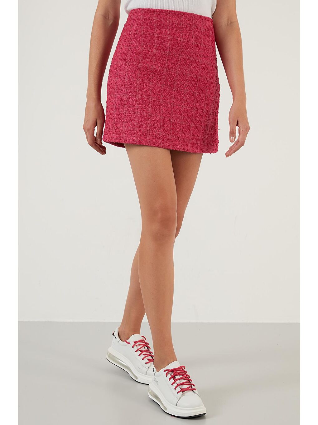 Fuşya Yüksek Bel Fermuarlı Dar Kesim Mini Tüvit Etek 42190521-1