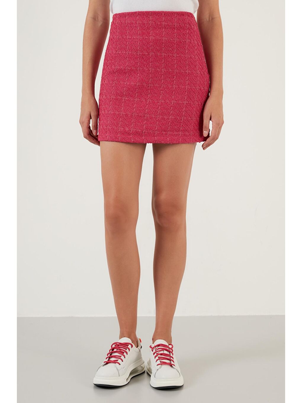 Fuşya Yüksek Bel Fermuarlı Dar Kesim Mini Tüvit Etek 42190521-2