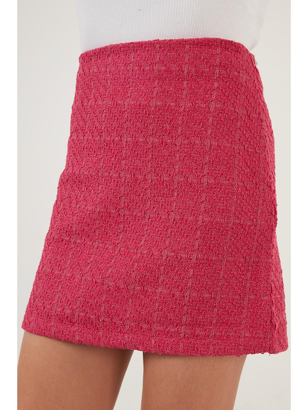 Fuşya Yüksek Bel Fermuarlı Dar Kesim Mini Tüvit Etek 42190521-4
