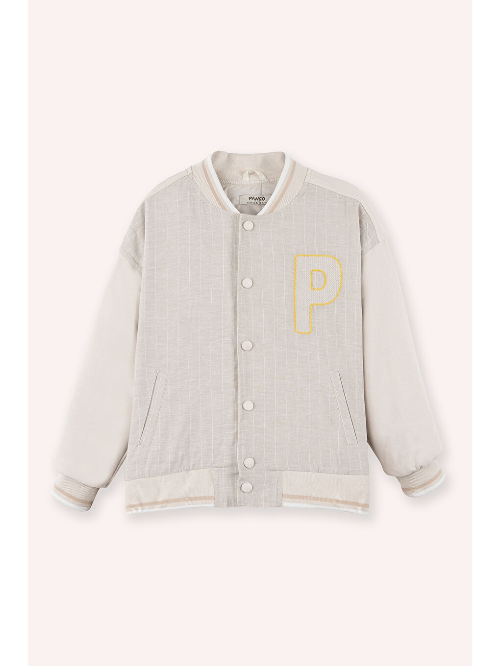 Erkek Çocuk Çıtçıtlı Düğmeli Harf Baskılı Bej Ceket